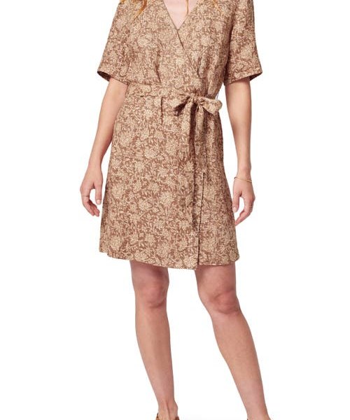 Faherty Ashley Tie Waist Linen Dress in Bronze Riviera Floral at Nordstrom, Size X-Small