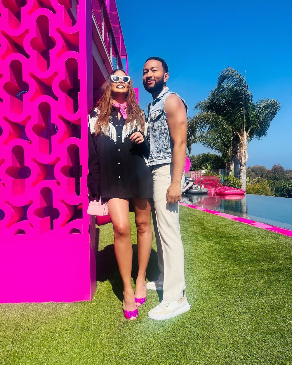 Chrissy Teigen and John Legend Dress Up as Barbie and Ken During Dreamhouse Visit With Luna and Miles