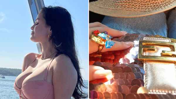 Selena Gomez Pairs Bikini With Rugged Overalls and Fendi Bag for a Surprisingly Chic Boating Outfit