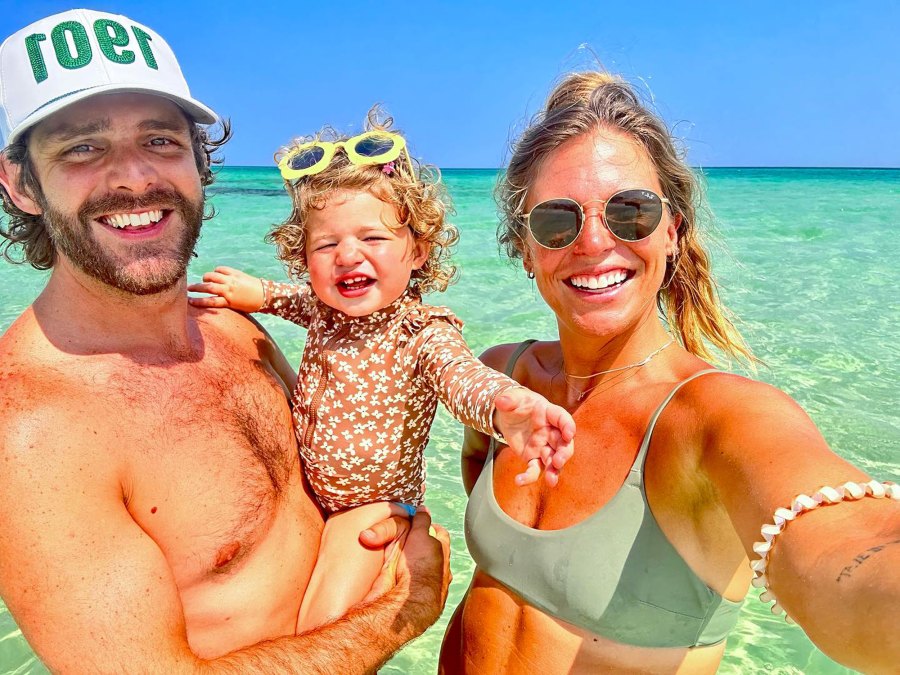 Shirtless Thomas Rhett Soaks Up Beach Time With Wife Lauren Akins and Their Youngest Daughter Lillie