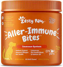 Zesty Paws Allergy Immune Supplement for Dogs - with Omega 3 Salmon Fish Oil & EpiCor Pets + Probiotics