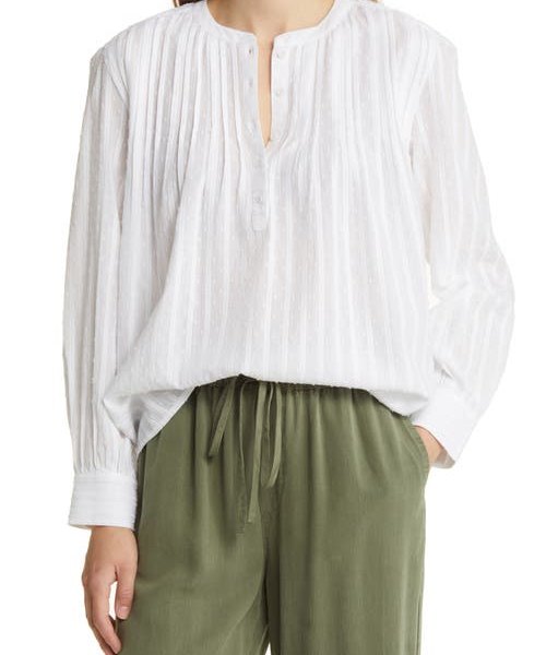 caslonr caslon(r) Clip Dot Pintuck Cotton Top in White at Nordstrom, Size Small