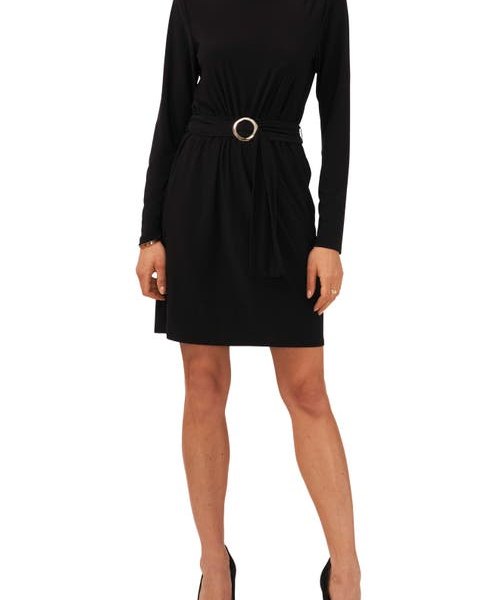 halogen(r) Belted Long Sleeve Dress in Rich Black at Nordstrom, Size Xx-Large