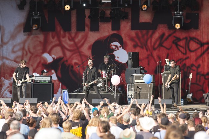 U.S. political punk band Anti-Flag performing live at Heitere Open Air in Zofingen, Aargau, Switzerland