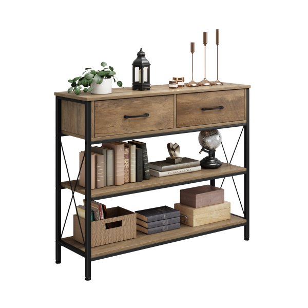 Homfa Console Table with Drawers Rustic Hallway Table with Storage Shelves Narrow Sofa Entryway Table for Living Room Rustic Brown