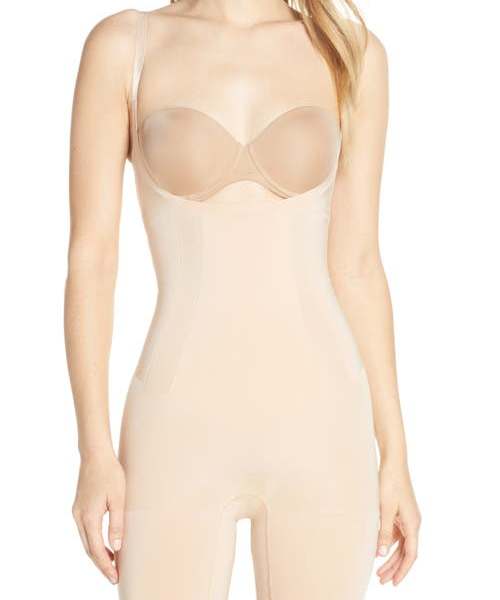 SPANX® OnCore Open Bust Mid Thigh Shaper Bodysuit in Soft Nude at Nordstrom, Size X-Large