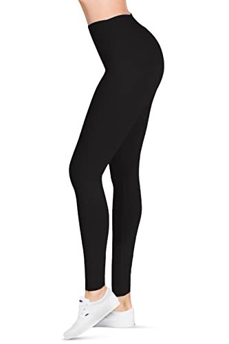 SATINA Womens High Waisted Leggings -, Leggings for Regular & Plus Size Women, 3 Inch Waistband, Black, One Size