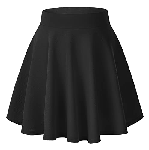 Urban CoCo Women's Basic Versatile Stretchy Flared Casual Mini Skater Skirt (X-Large, Black)