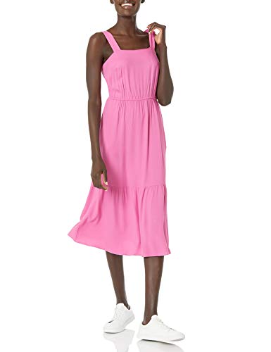 Amazon Essentials Women's Fluid Twill Tiered Fit and Flare Dress, Bright Pink, X-Small