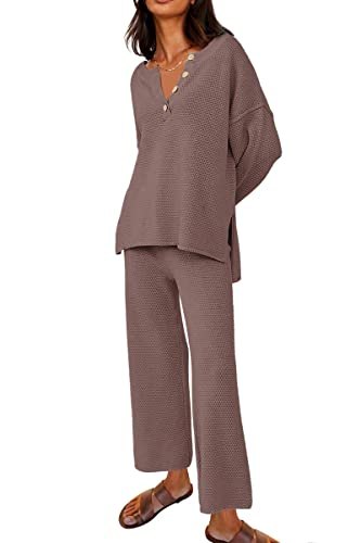 LILLUSORY Two 2 Piece Outfits 2023 Fall Fashion Casual Trendy Lounge Sets Matching Sets Sweatsuits Sweat Suits Cozy Knit Pullover Sweater Loungewear Set
