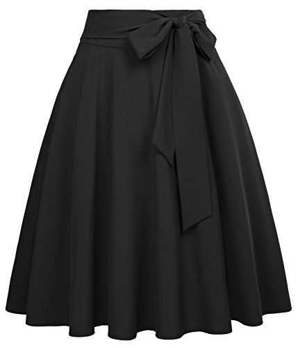15 Trendy Skirts on Amazon for Work and Play 2 Women's High Waist A-Line Midi Skirt Pleated Pockets Skirts with Belt Black-1 Size XL