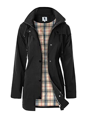 SaphiRose Women's Long Hooded Rain Jacket Outdoor Raincoat Windbreaker(Black,X-Large)