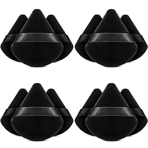 BEAKEY 12pcs Powder Puffs for Face Powder Triangle Powder Puff for Loose & Cosmetic Foundation, Makeup Puff for Contouring, Boun Boun Makeup Sponges Beauty Makeup Tools, Double 6 Pack Black