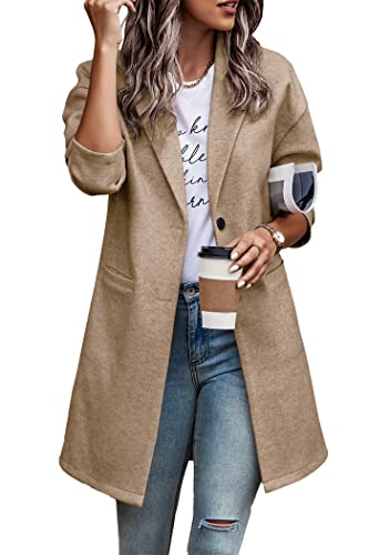PRETTYGARDEN Women's 2023 Plaid Shacket Jacket Casual Button Wool Blend Winter Tartan Trench Coat With Pockets (Solid Khaki,Small)