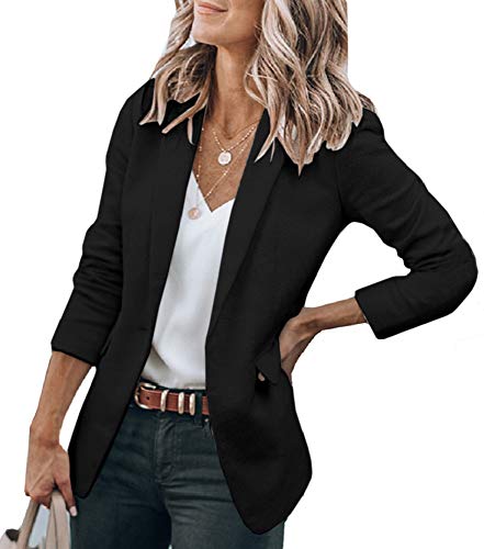 Cicy Bell Womens Casual Blazers Open Front Long Sleeve Work Office Jackets Blazer(Black,Large)