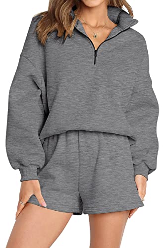 AUTOMET Women's Oversized 2 Piece Lounge Sets Fall Outfits 2023 Long Sleeve Cozy Casual Pajamas shorts Winter Sweatsuit Sets