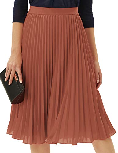 Womens Classy Vintage Chiffon Swing Pleated A-line Skirt Brown XL