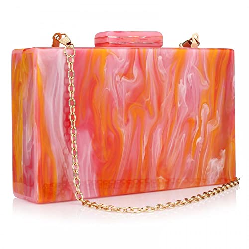 Acrylic Handbags for Women Malachite Green Acrylic Evening Bag Unique Square Bag for Lady Evening Prom Banquet (Orange red)