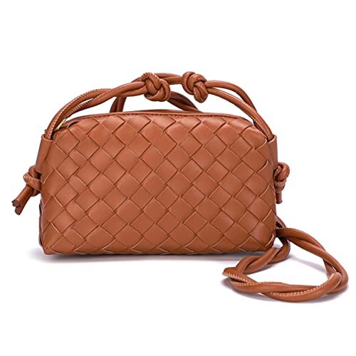 Woven Crossbody Bags for Women，Fashion Leather Lightweight Handbags Shoulder Bag Phone Wallet Purse Stylish Ladies Messenger Bags，Brown