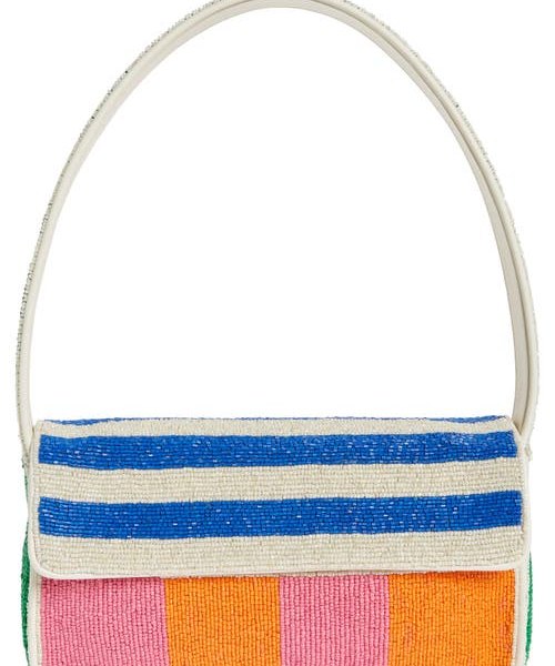 STAUD Tommy Beaded Shoulder Bag in Multi Rugby Stripe at Nordstrom