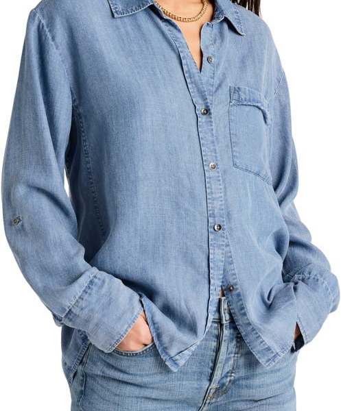 Splendid Reese Chambray Button-Up Shirt in Medium Indigo at Nordstrom, Size X-Small