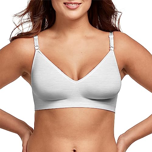 Hanes Women's Wireless T-Shirt, Moisture-Wicking Convertible Smoothing Bra, Full-Coverage, White Heather, Small