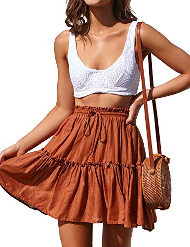 15 Trendy Skirts on Amazon for Work and Play 13 Relipop Women's Floral Flared Short Skirt Polka Dot Pleated Mini Skater Skirt with Drawstring Caramel