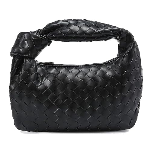 Nirmeiu Woven Handbag for Women PU Shoulder Bag Small Leather Purses Fashion Mini Clutch for Women Trendy Soft