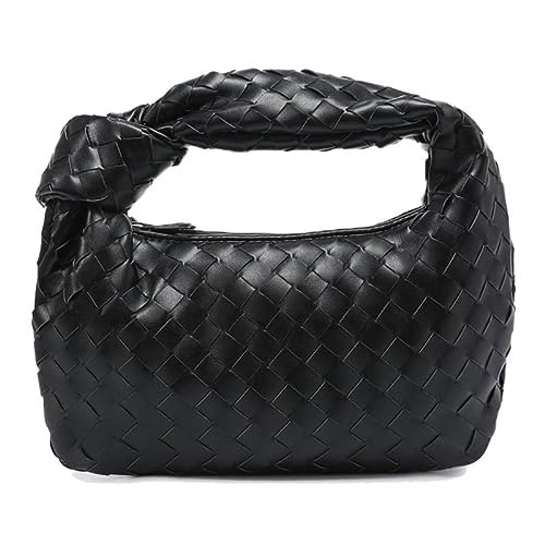 Nirmeiu Woven Handbag for Women PU Shoulder Bag Small Leather Purses Fashion Mini Clutch for Women Trendy Soft