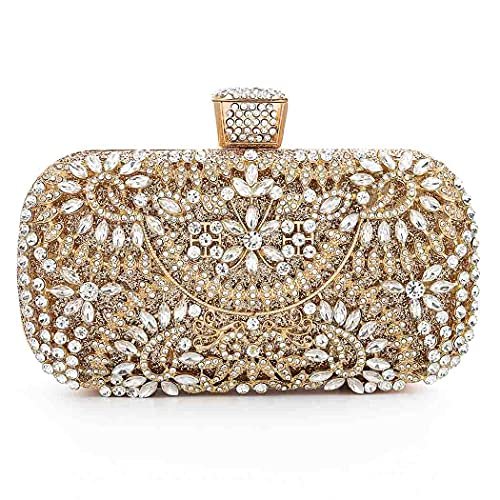 Yokawe Womens Crystal Evening Clutch Bag Bridal Wedding Purse Rhinestone Party Prom Handbag (Gold)