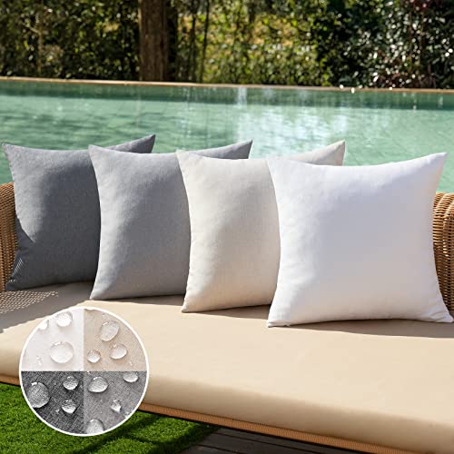 MIULEE Pack of 4 Decorative Outdoor Throw Pillow Covers Linen Waterproof Pillow Covers Farmhouse Cushion Cases for Patio Garden Tent Balcony Couch Sofa 18x18 inch Grey