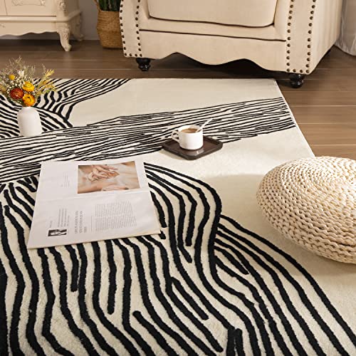 YIHOUSE 8×10 Ft Area Rugs Non-Shedding Washable Rug, Bedroom Living Room Dining Room Office Soft Nonslip Modern Rugs Faux Wool Collection Carpet Indoor/Outdoor Rugs-Black and White Rug