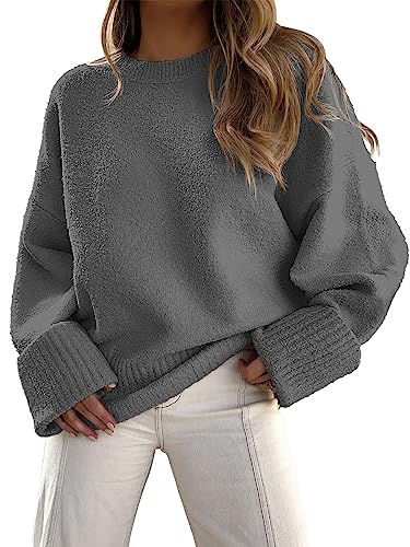 ANRABESS Women's Oversized Sweaters Crewneck Long Sleeve Fuzzy Knit Casual Solid Color Loose Pullover Chunky Warm Cashmere 2023 Fall Winter Fashion Tops 626shenhui-XL