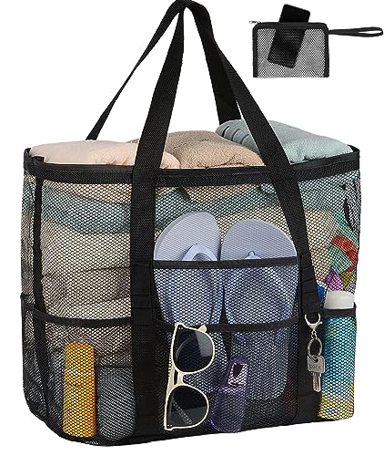 iminuo Mesh Beach Bag Waterproof Sandproof - Large Tote Bags for Women, Beach Essentials for Vacation