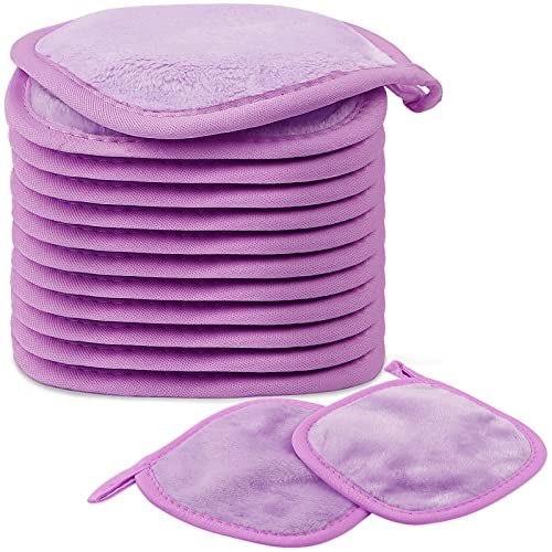 HOMEXCEL Makeup Remover Cloth 12 Pack,Reusable Makeup Remover Pads,Washable Ultra Soft Facial Cleansing Cloths For All Skin Types,5 X 5 In,Purple