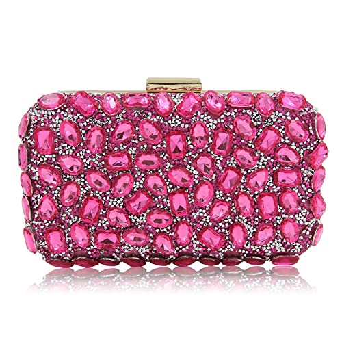 Milisente Clutch Purses For Women, Crystal Clutches Evening Bags Gemstone Clutch Purse For Wedding Party(Hot Pink)