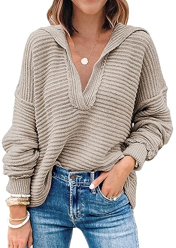 LILLUSORY&nbsp;Women's&nbsp;Fall&nbsp;Fashion&nbsp;2023&nbsp;Oversized&nbsp;V&nbsp;Neck&nbsp;Sweaters&nbsp;Long&nbsp;Sleeve&nbsp;Outfits&nbsp;Clothes&nbsp;Tunic&nbsp;Batwing&nbsp;Knit&nbsp;Sweater&nbsp;Apricot