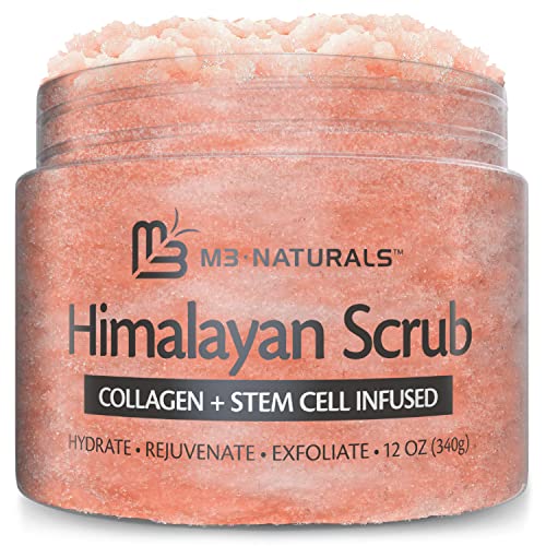 Himalayan Salt Foot and Body Scrub Infused with Collagen and Stem Cell Natural Exfoliating Salt Scrub for Toning Skin Cellulite Deep Cleansing SkinCare Scrub | Exfoliate and Moisturize by M3 Naturals