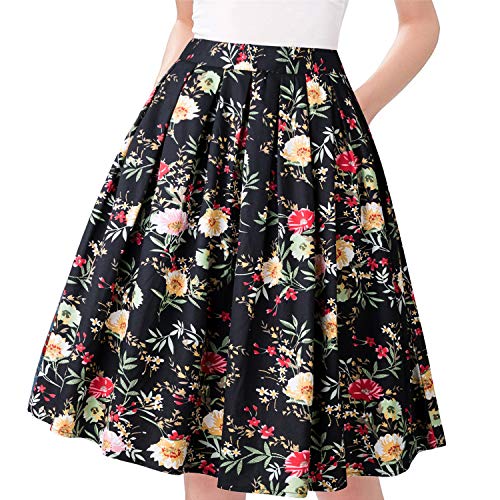 15 Trendy Skirts on Amazon for Work and Play 9 Taydey A-Line Pleated Vintage Skirts for Women (S, Small Yellow Flower)