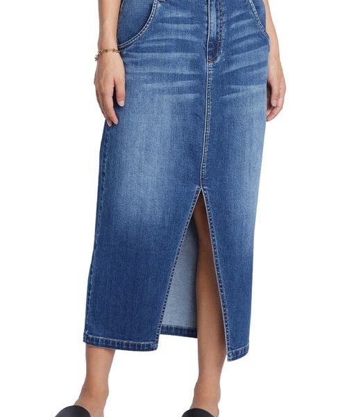 Wash Lab Denim Daily Slit Denim Midi Skirt in Washed Blue at Nordstrom, Size 29