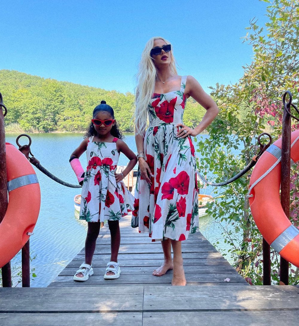Khloe Kardashian and True Thompson Match in Floral Dresses