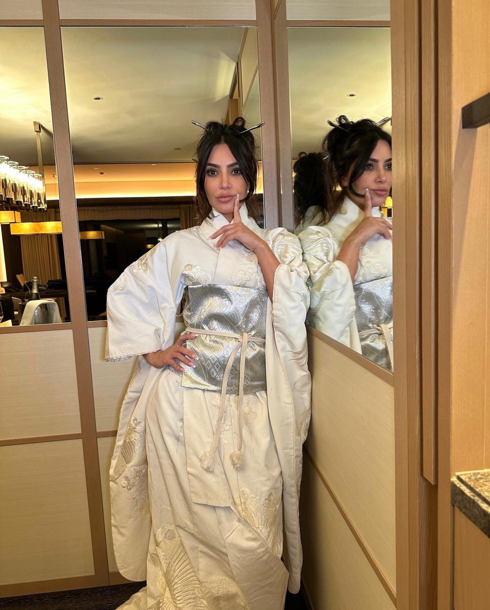 Kim Kardashian Wears White Kimono in Japan