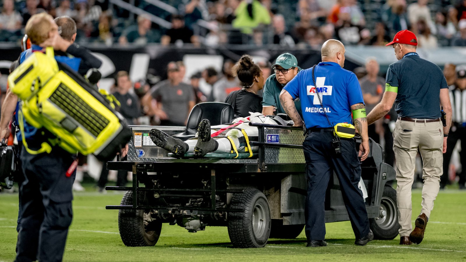Philadelphia Eagles- Tyrie Cleveland and Moro Ojomo Carted Off Field After Suffering Neck Injuries