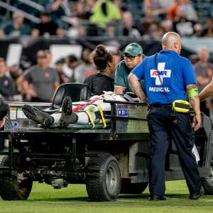 Philadelphia Eagles- Tyrie Cleveland and Moro Ojomo Carted Off Field After Suffering Neck Injuries