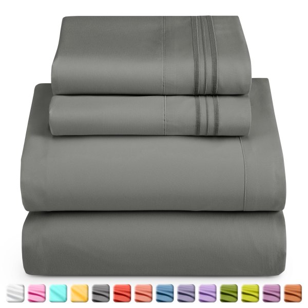 Nestl Bed Sheets Set 1800 Series Deep Pocket 4 Piece Bed Sheet Set Microfiber - Queen Gray
