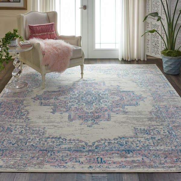 Nourison Grafix Traditional Persian Ivory/Pink 8 6 x 12 Area Rug (9 x 12 )