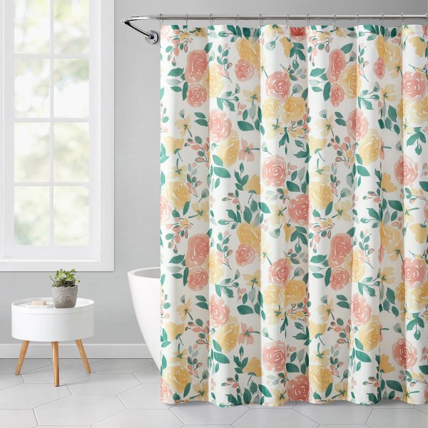 Mainstays Floral Flowers Polyester Shower Curtains 72 x 72 Pink