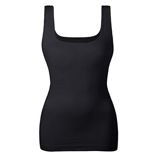 EUYZOU Women's Tummy Control Shapewear Tank Tops Seamless Square Neck Compression Tops Slimming Body Shaper Camisole-Black L