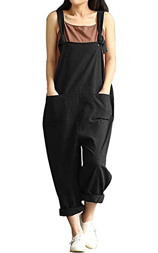 Women's Casual Plus Size Overalls Baggy Wide Leg Loose Rompers Jumpsuit,Black,XL