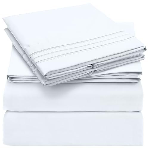 Mellanni Queen Sheet Set - Hotel Luxury 1800 Bedding Sheets & Pillowcases - Extra Soft Cooling Bed Sheets - Deep Pocket up to 16 inch Mattress - Wrinkle, Fade, Stain Resistant - 4 Piece (Queen, White)